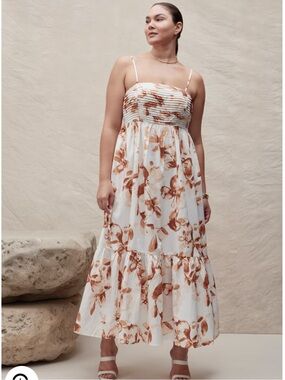 NWT Eloquii Floral Pintuck Midi Dress with cutout back